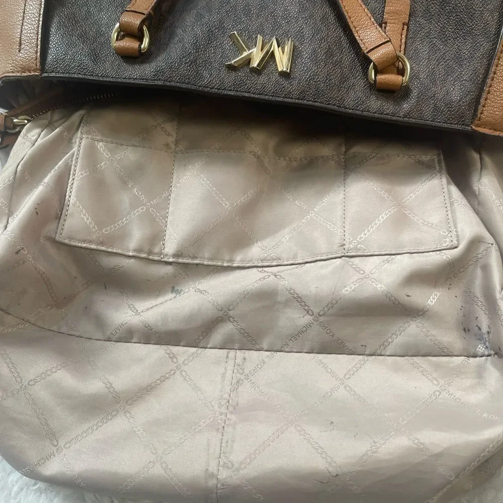 Michael Kors Brown and Tan Tote Bag with Structured Design